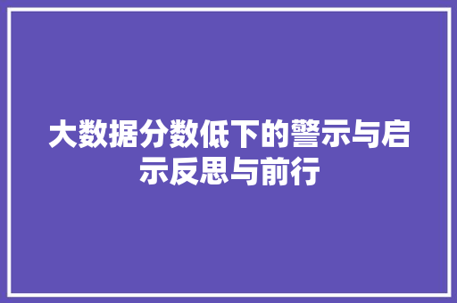 大数据分数低下的警示与启示反思与前行