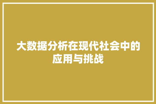 大数据分析在现代社会中的应用与挑战