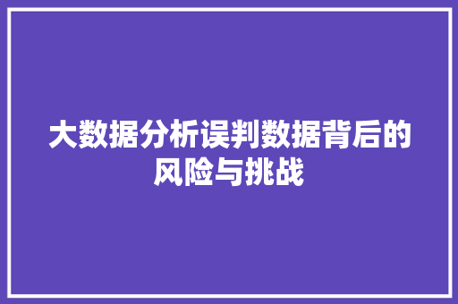 大数据分析误判数据背后的风险与挑战