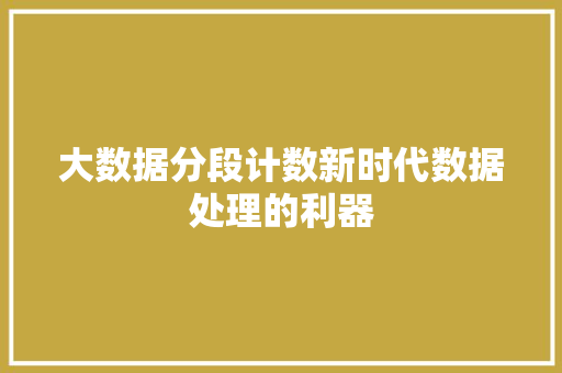 大数据分段计数新时代数据处理的利器