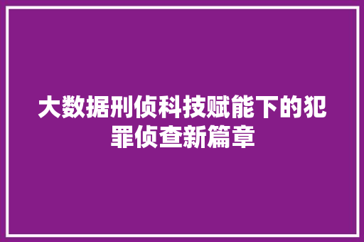 大数据刑侦科技赋能下的犯罪侦查新篇章