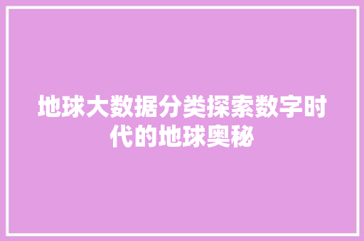 地球大数据分类探索数字时代的地球奥秘 编程语言