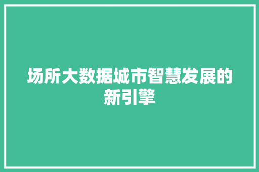 场所大数据城市智慧发展的新引擎 编程语言