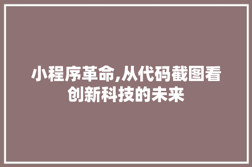 小程序革命,从代码截图看创新科技的未来 小程序革命,从代码截图看创新科技的未来 操作系统