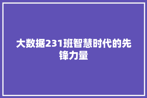 大数据231班智慧时代的先锋力量 网络技术