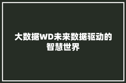 大数据WD未来数据驱动的智慧世界 操作系统 大数据WD未来数据驱动的智慧世界 操作系统