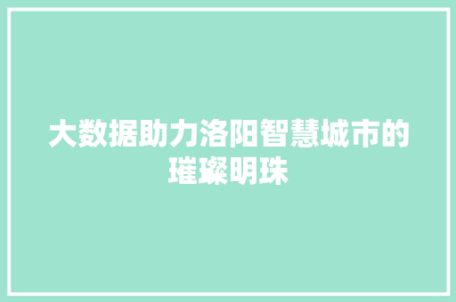 大数据助力洛阳智慧城市的璀璨明珠