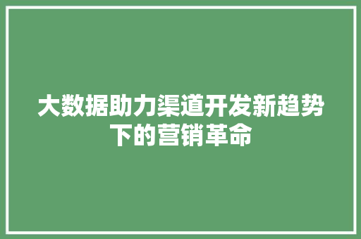 大数据助力渠道开发新趋势下的营销革命 电脑基础
