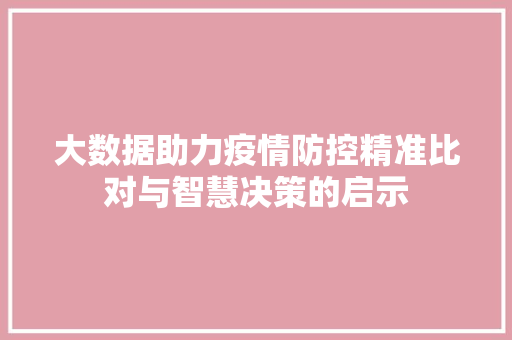 大数据助力疫情防控精准比对与智慧决策的启示
