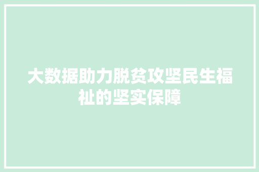 大数据助力脱贫攻坚民生福祉的坚实保障