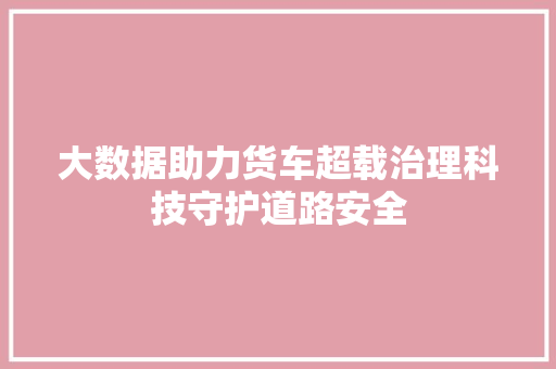 大数据助力货车超载治理科技守护道路安全