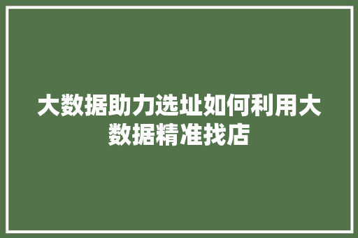 大数据助力选址如何利用大数据精准找店