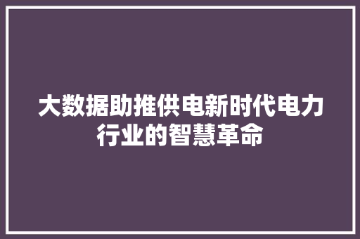 大数据助推供电新时代电力行业的智慧革命