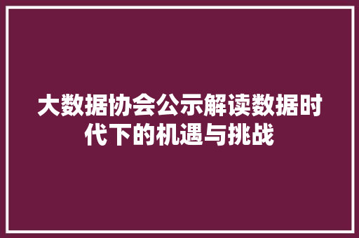 大数据协会公示解读数据时代下的机遇与挑战