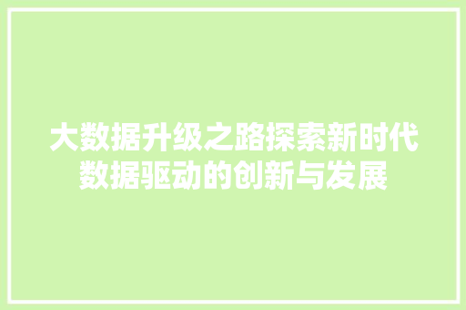 大数据升级之路探索新时代数据驱动的创新与发展
