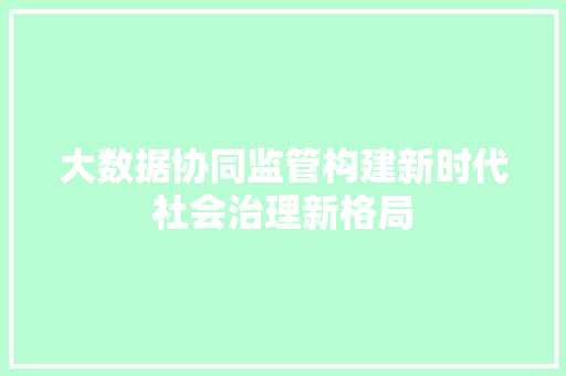 大数据协同监管构建新时代社会治理新格局