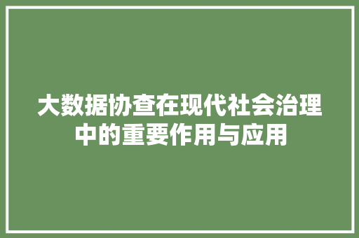 大数据协查在现代社会治理中的重要作用与应用