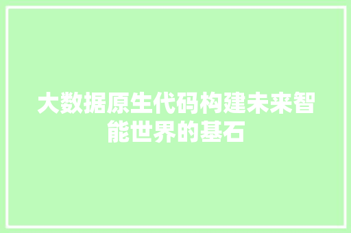 大数据原生代码构建未来智能世界的基石
