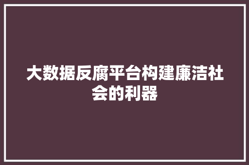 大数据反腐平台构建廉洁社会的利器