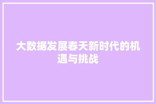 大数据发展春天新时代的机遇与挑战
