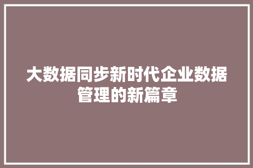 大数据同步新时代企业数据管理的新篇章