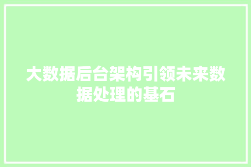 大数据后台架构引领未来数据处理的基石