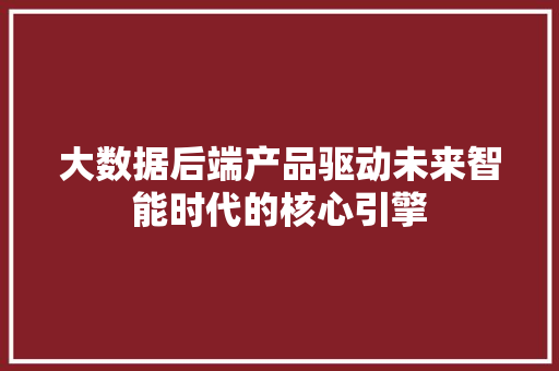 大数据后端产品驱动未来智能时代的核心引擎