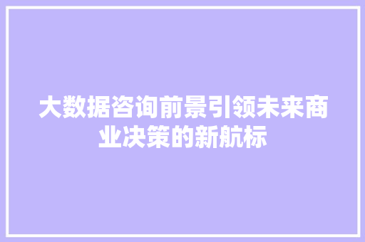 大数据咨询前景引领未来商业决策的新航标 大数据咨询前景引领未来商业决策的新航标