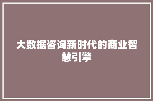 大数据咨询新时代的商业智慧引擎 大数据咨询新时代的商业智慧引擎