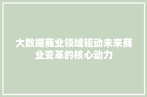 大数据商业领域驱动未来商业变革的核心动力