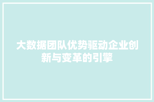 大数据团队优势驱动企业创新与变革的引擎