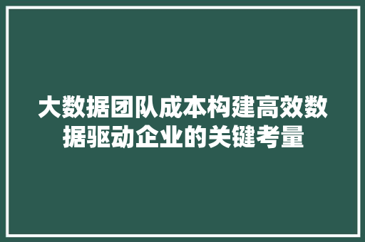 大数据团队成本构建高效数据驱动企业的关键考量