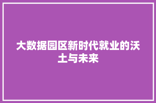 大数据园区新时代就业的沃土与未来 大数据园区新时代就业的沃土与未来