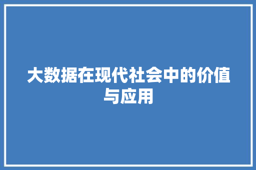 大数据在现代社会中的价值与应用