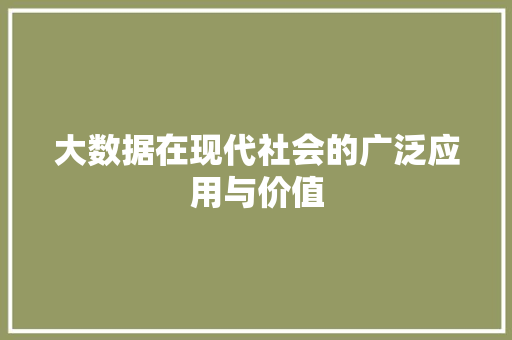 大数据在现代社会的广泛应用与价值 大数据在现代社会的广泛应用与价值
