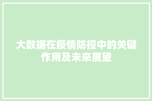 大数据在疫情防控中的关键作用及未来展望 大数据在疫情防控中的关键作用及未来展望