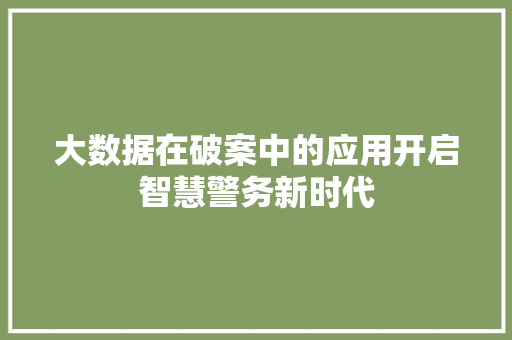 大数据在破案中的应用开启智慧警务新时代 大数据在破案中的应用开启智慧警务新时代