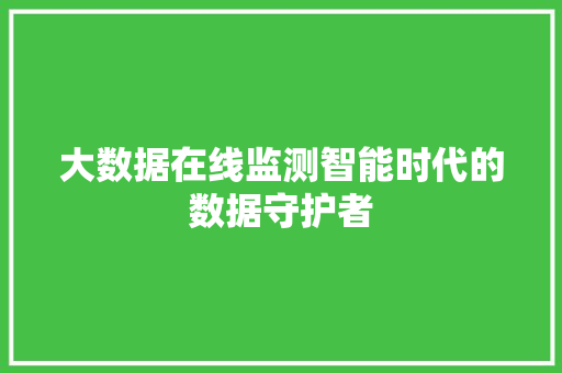 大数据在线监测智能时代的数据守护者
