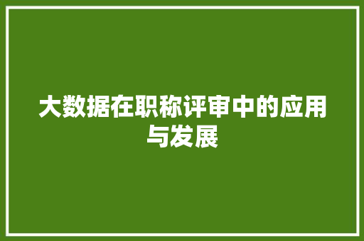 大数据在职称评审中的应用与发展
