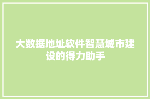 大数据地址软件智慧城市建设的得力助手
