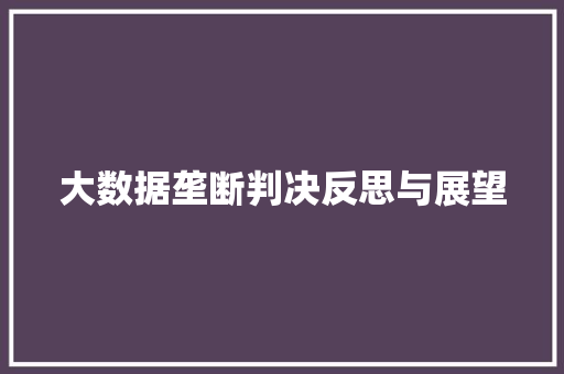 大数据垄断判决反思与展望