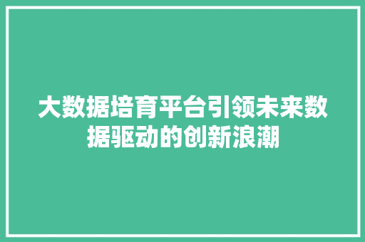 大数据培育平台引领未来数据驱动的创新浪潮