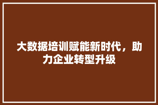 大数据培训赋能新时代，助力企业转型升级