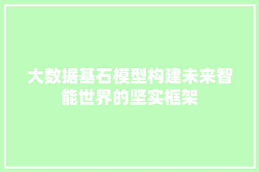 大数据基石模型构建未来智能世界的坚实框架