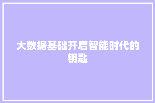 大数据基础开启智能时代的钥匙