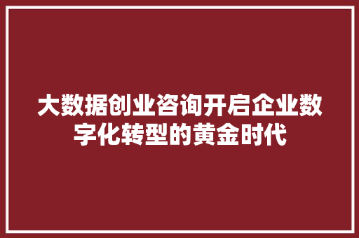 大数据创业咨询开启企业数字化转型的黄金时代