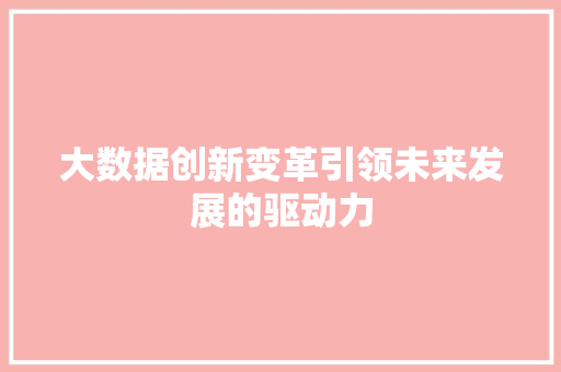 大数据创新变革引领未来发展的驱动力