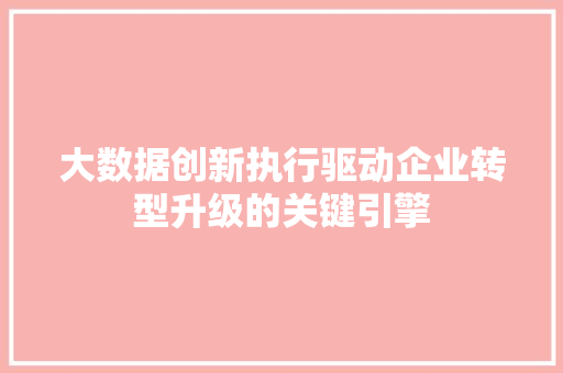 大数据创新执行驱动企业转型升级的关键引擎