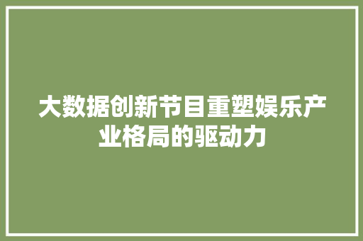 大数据创新节目重塑娱乐产业格局的驱动力