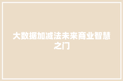 大数据加减法未来商业智慧之门